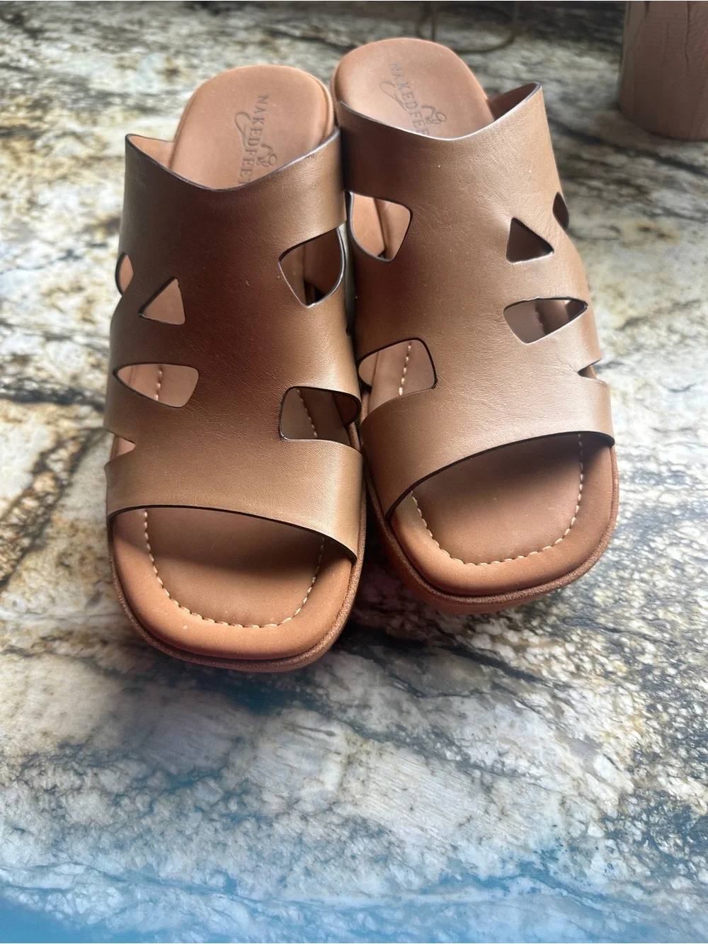 Naked Feet Cognac Cutout Platform Slide
